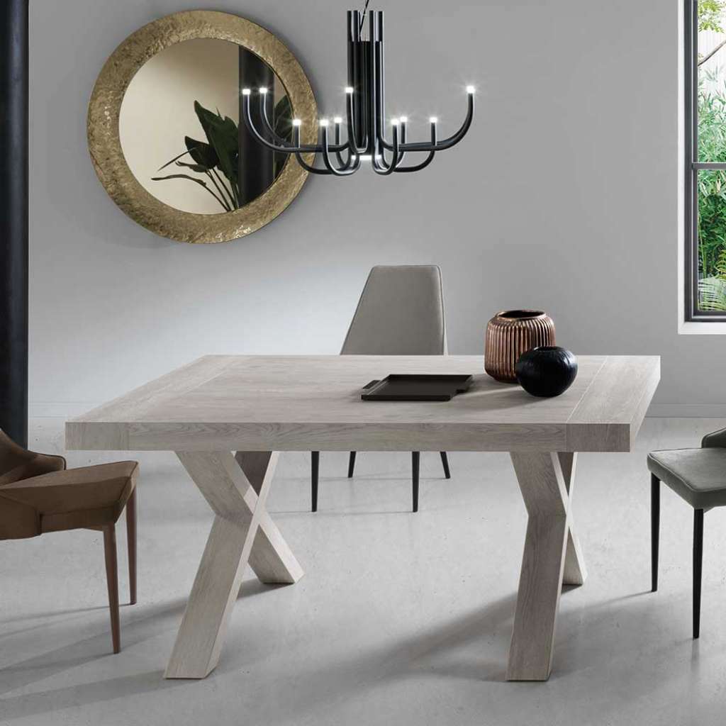 Moderner Esszimmer Tisch in Kiefer Grau zwei Einlegeplatten