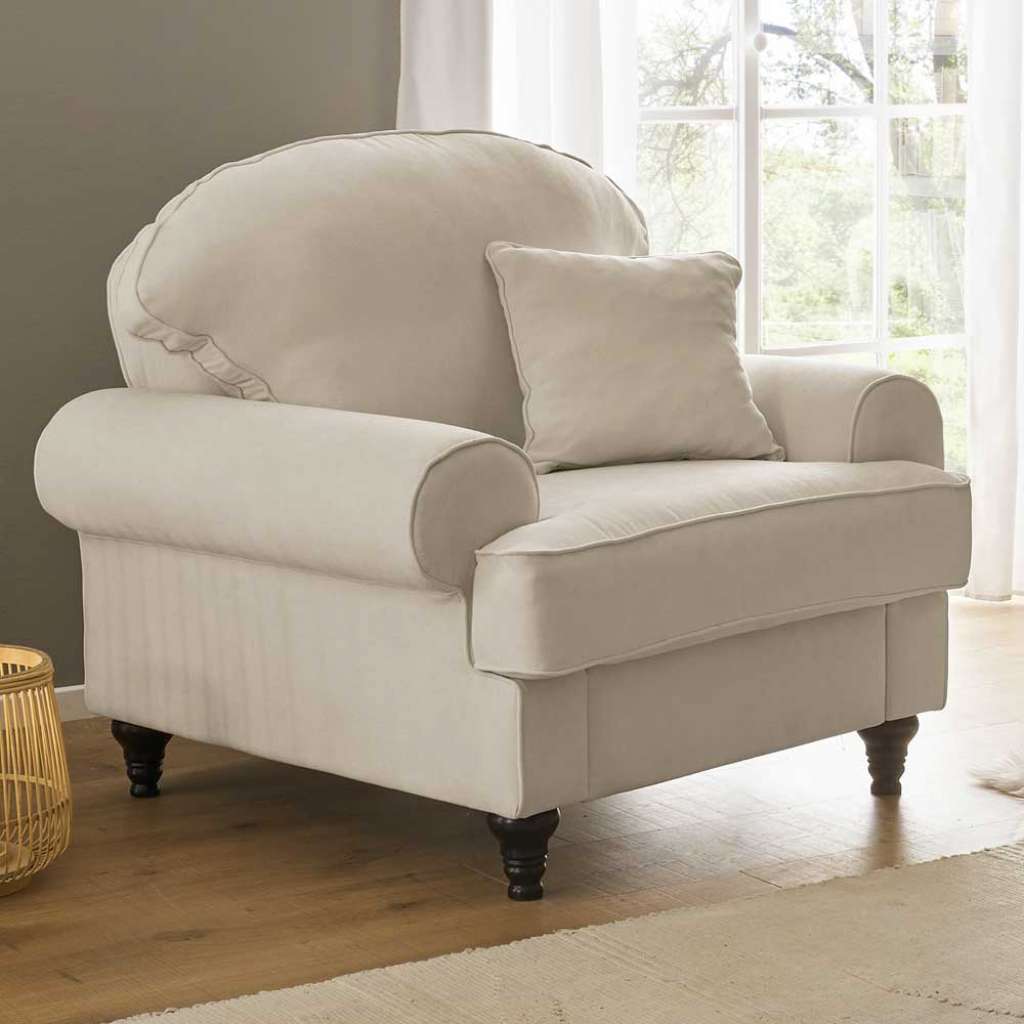Wohnzimmer Sessel Beige im Vintage Look Vierfußgestell aus Holz
