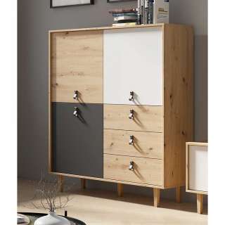 Kompakter Wohnzimmer Schrank im Skandi Design 135 cm hoch