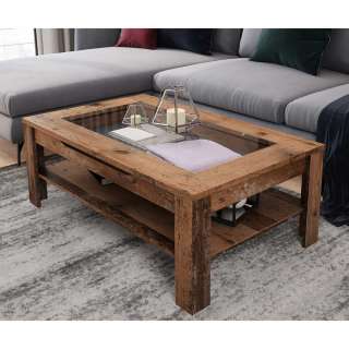 Sofa Tisch mit Glasplatte im Industry und Loft Stil 110 cm breit