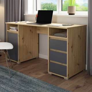 Moderner Schreibtisch in Wildeichefarben und Anthrazit 138 cm breit