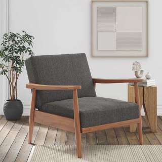 Mid Century Stil Sessel in Grau und Braun Holz Armlehnen
