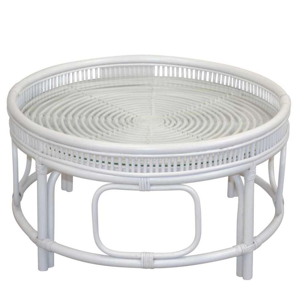 Couchtisch mit Glasplatte im Landhausstil Rattan Geflecht