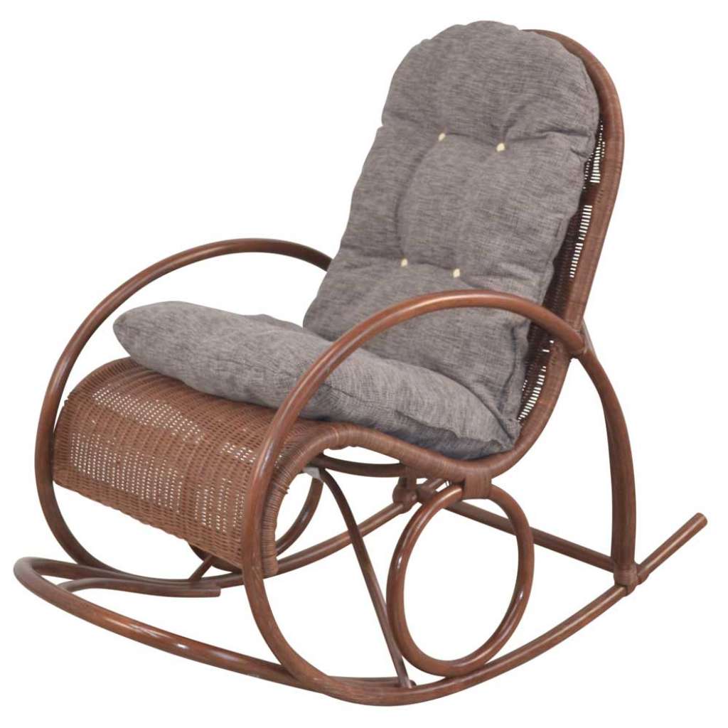 Schaukelsessel mit Kissen aus Rattan und Webstoff Landhausstil