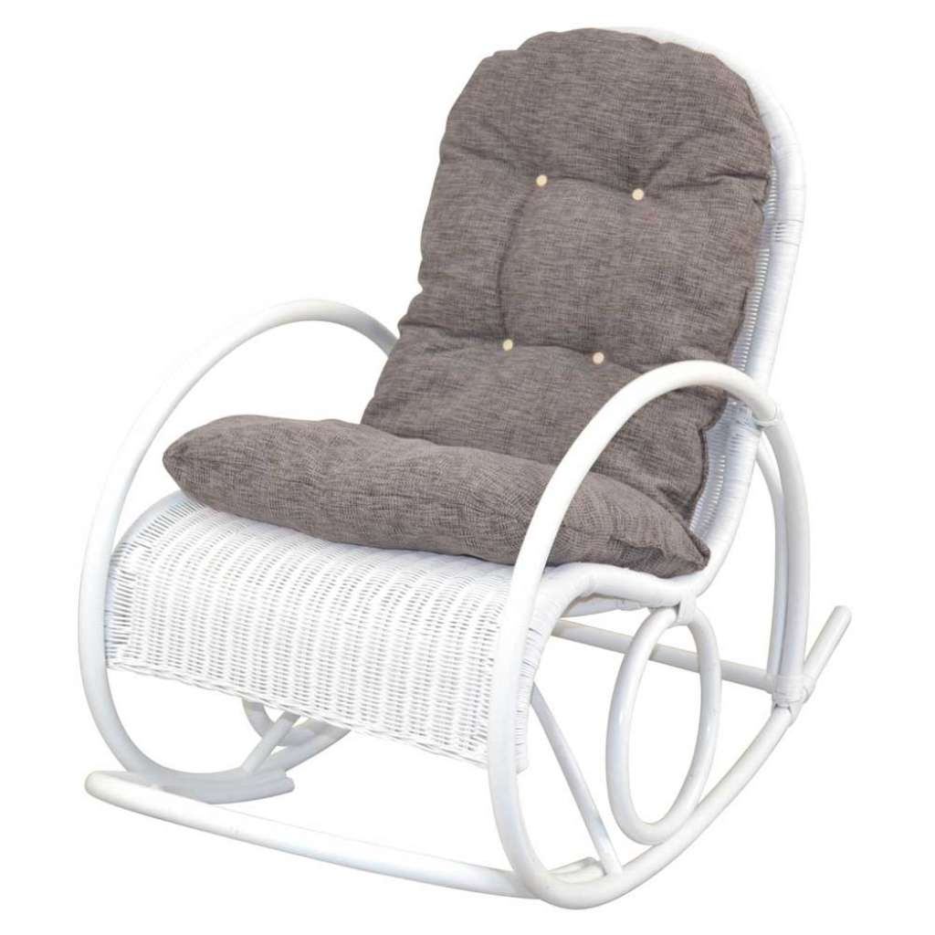 Schaukelstuhl mit Kissen aus Rattan Geflecht und Webstoff Landhausstil