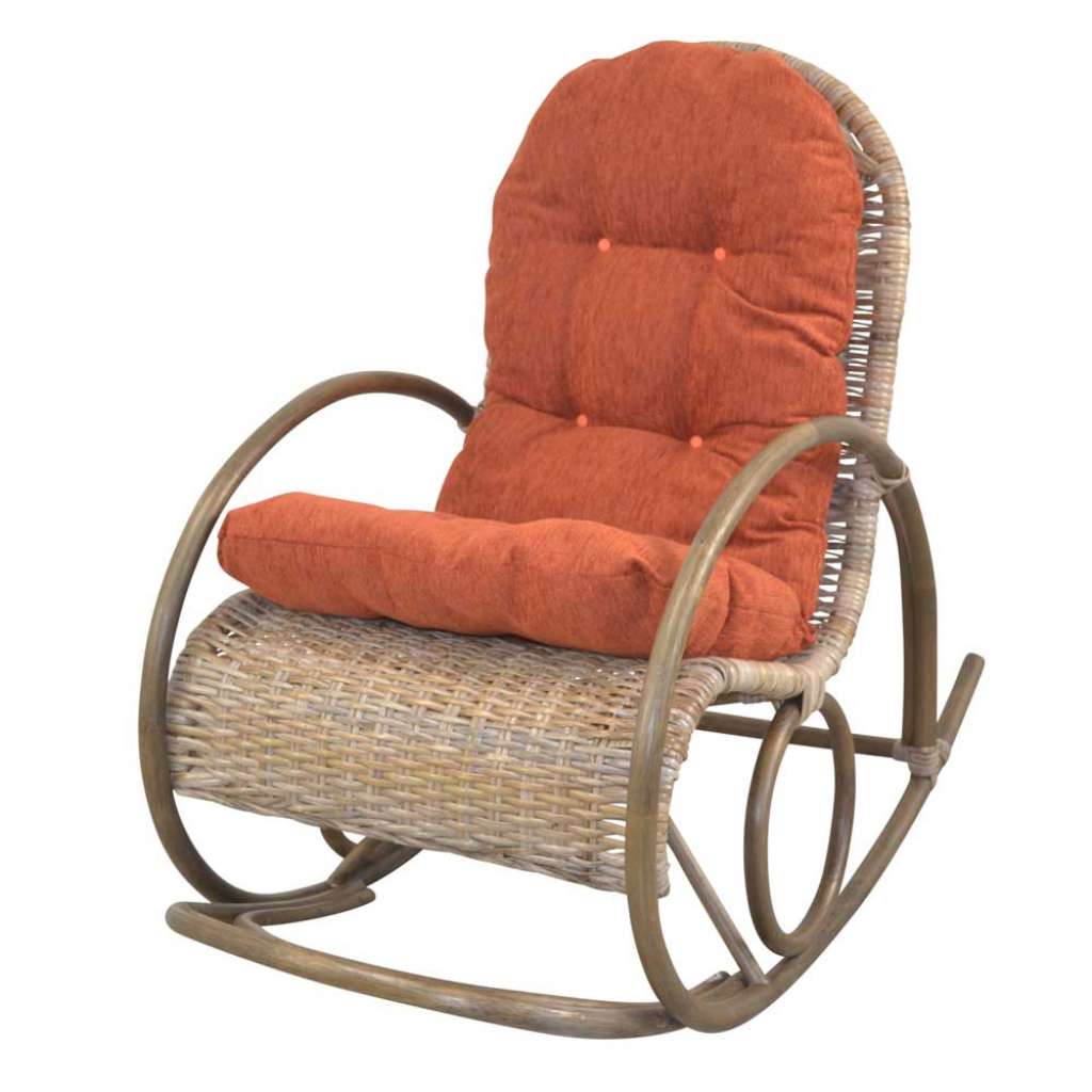 Schaukelsessel mit Auflage in Graubraun & Terracotta Landhausstil