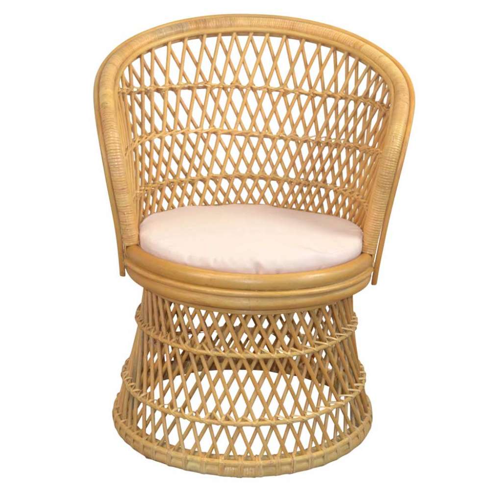 Retro Korbsessel Beige aus Rattan Geflecht Polsterauflage