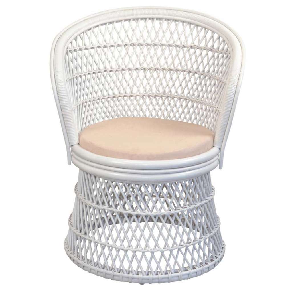 Retro Rattan Sessel weiß mit Armlehnen 48 cm Sitzhöhe