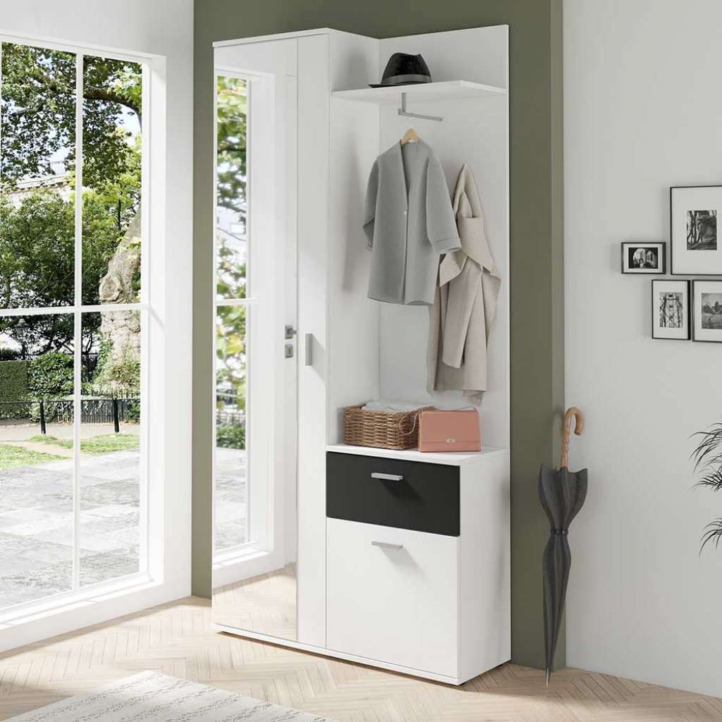 Moderne Kompaktgarderobe mit einer Schublade und Tür Weiß und Schwarz