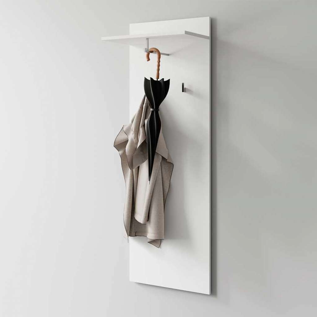 Moderne Wandgarderobe in Weiß Ablage und zwei Haken
