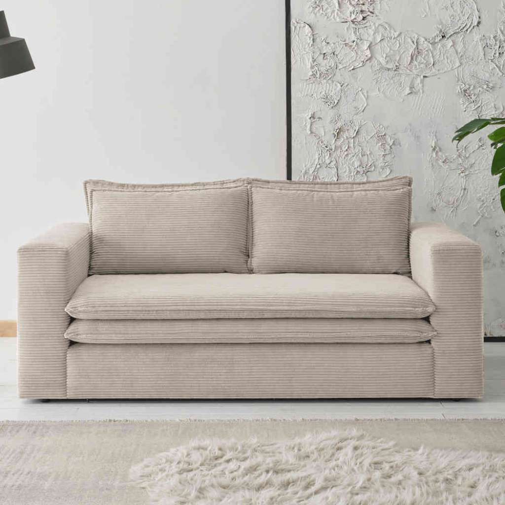 Zweisitzer Cord Sofa in Beige 180 cm breit - 91 cm tief