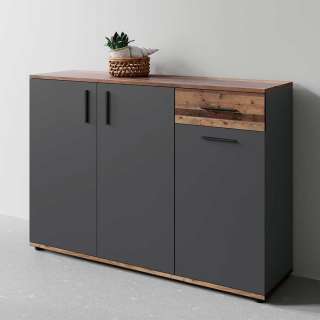 Zweifarbiges Sideboard in Holz Antik Optik und Anthrazit 110 cm breit