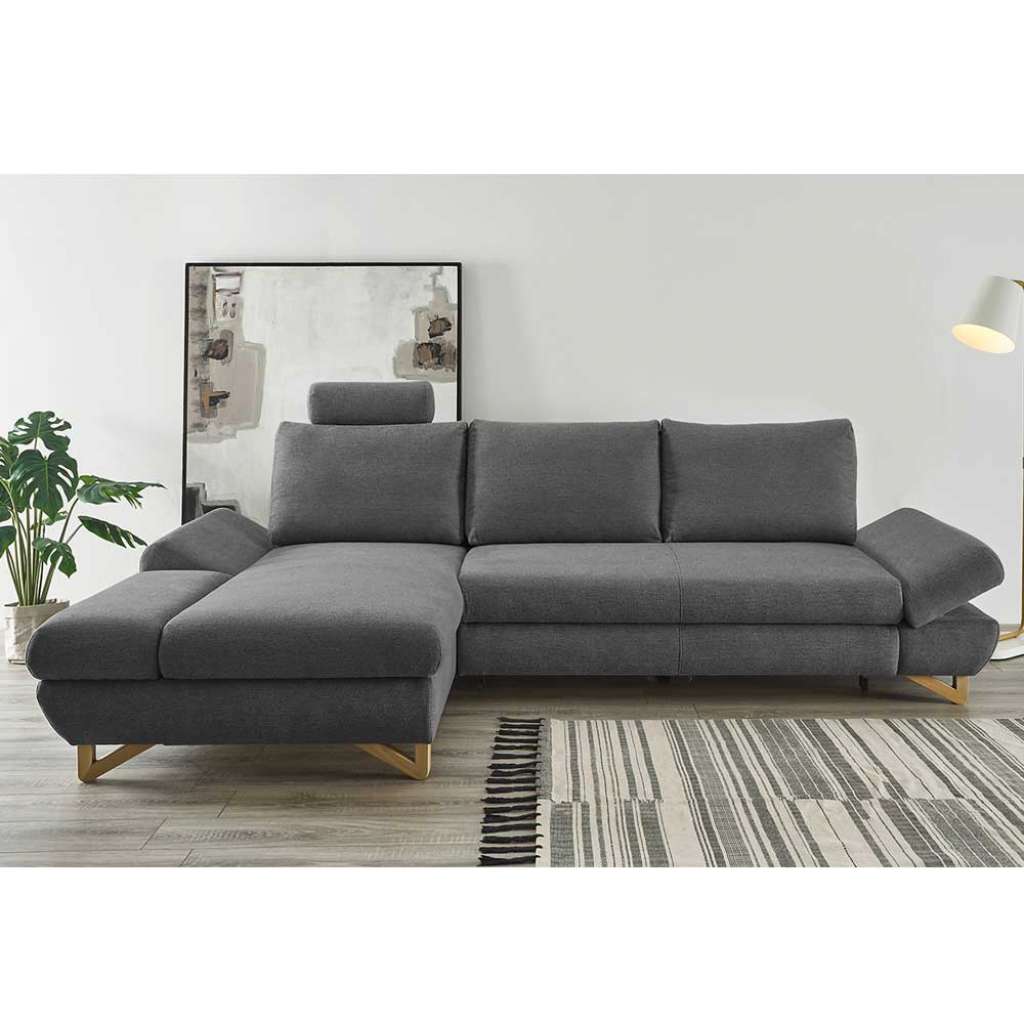 Couch Funktionsecke in Anthrazit und Buche Schlaffunktion