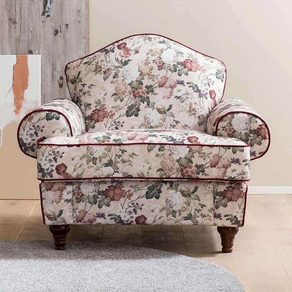 Einzelsessel Blumenmuster im Vintage Look Federkern Polsterung
