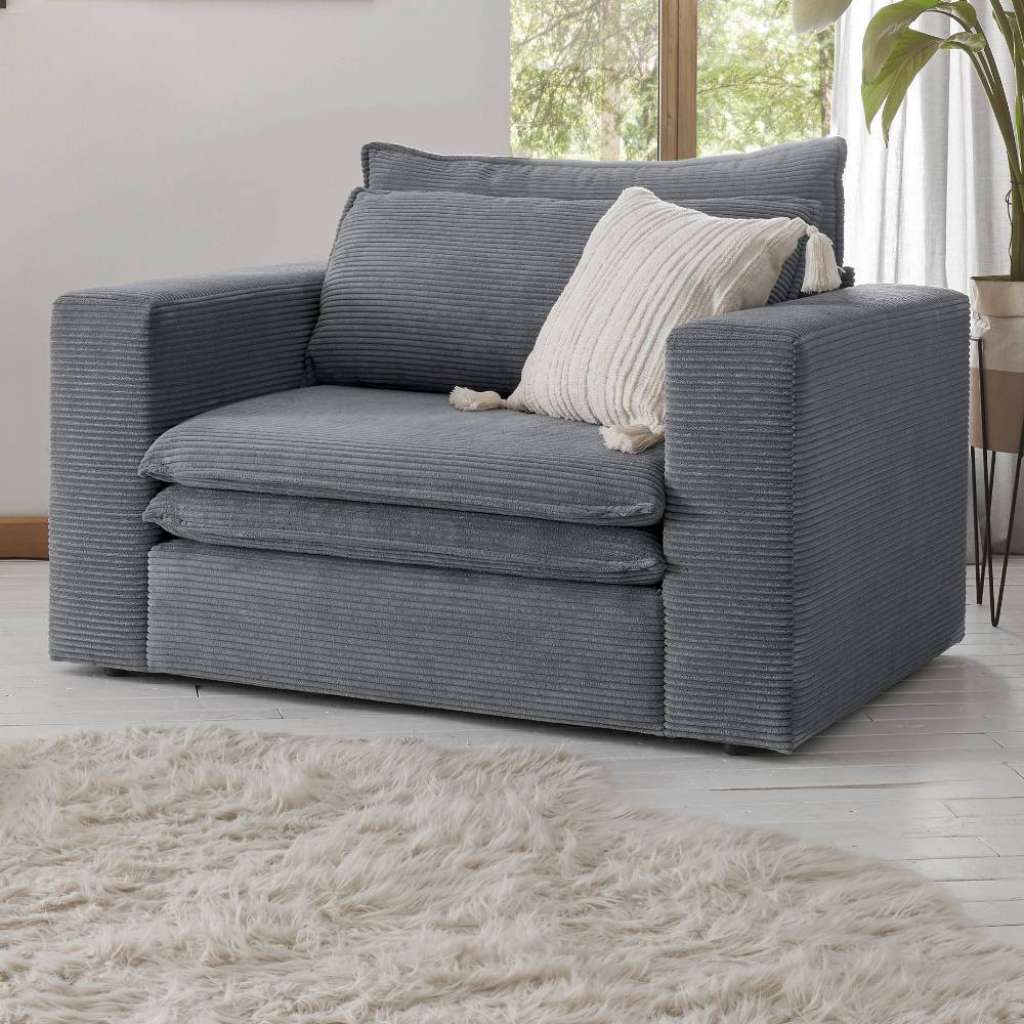 Anthrazit Cord XL Sessel in modernem Design 125 cm breit