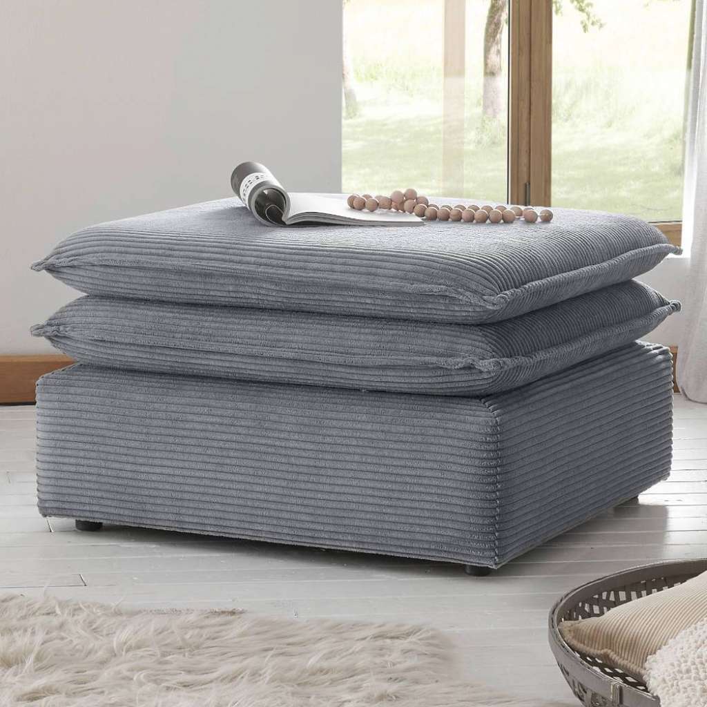 Anthrazit Cord Polsterhocker in modernem Design 43 cm hoch