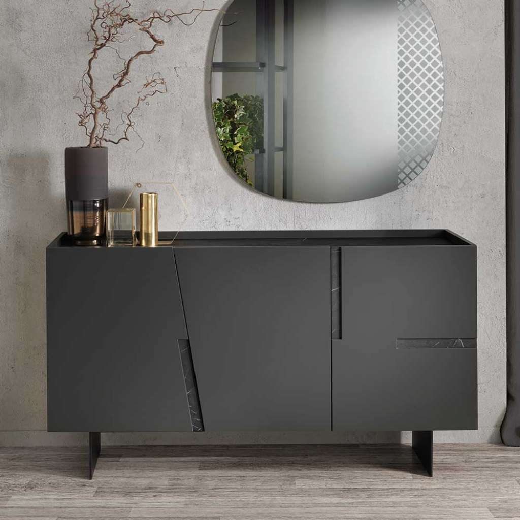 Design Sideboard in Anthrazit und Marmor Optik Wangengestell aus Metall