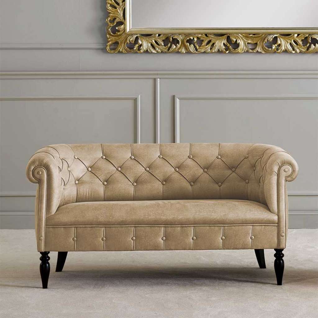 Chesterfield Couch in Beige und Schwarz zwei Sitzplätzen