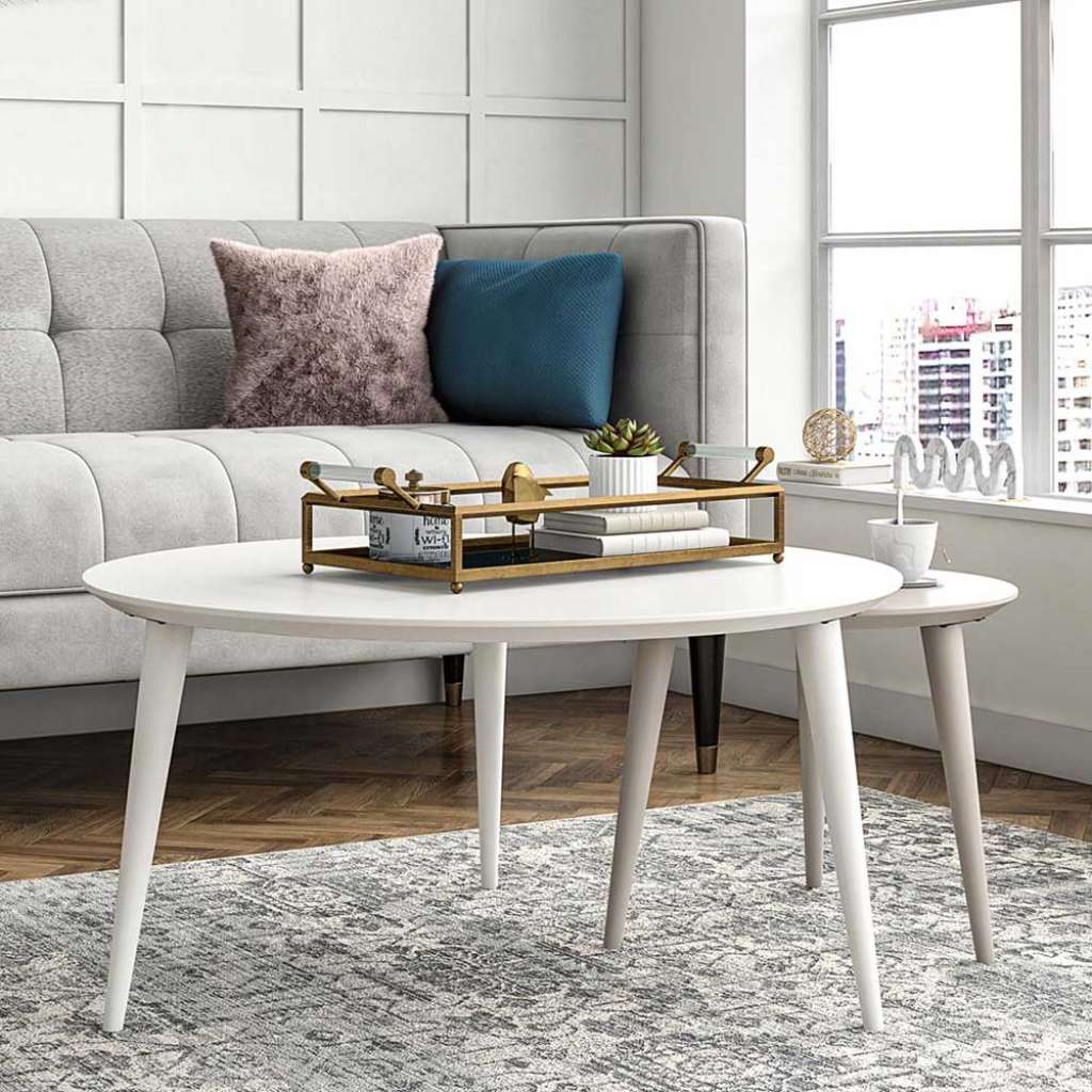 Couchtisch Set zweifarbig in Weiß und Taupe Skandi Design (zweiteilig)