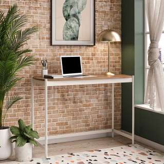Günstiger Schreibtisch in Walnussfarben und Weiß 107 cm breit