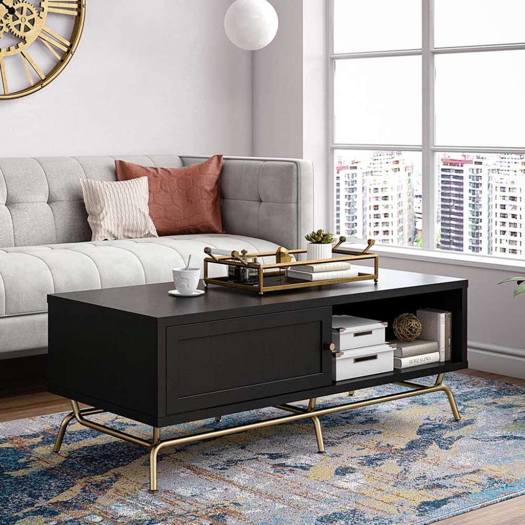 Couchtisch schwarz gold in modernem Design 122 cm breit