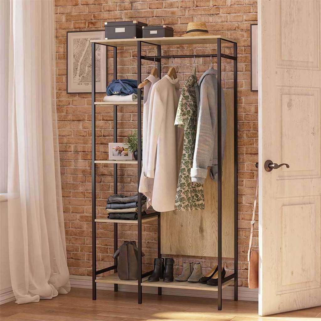 Dielengarderobe modern in Schwarz und Holzoptik Naturfarben 95 cm breit