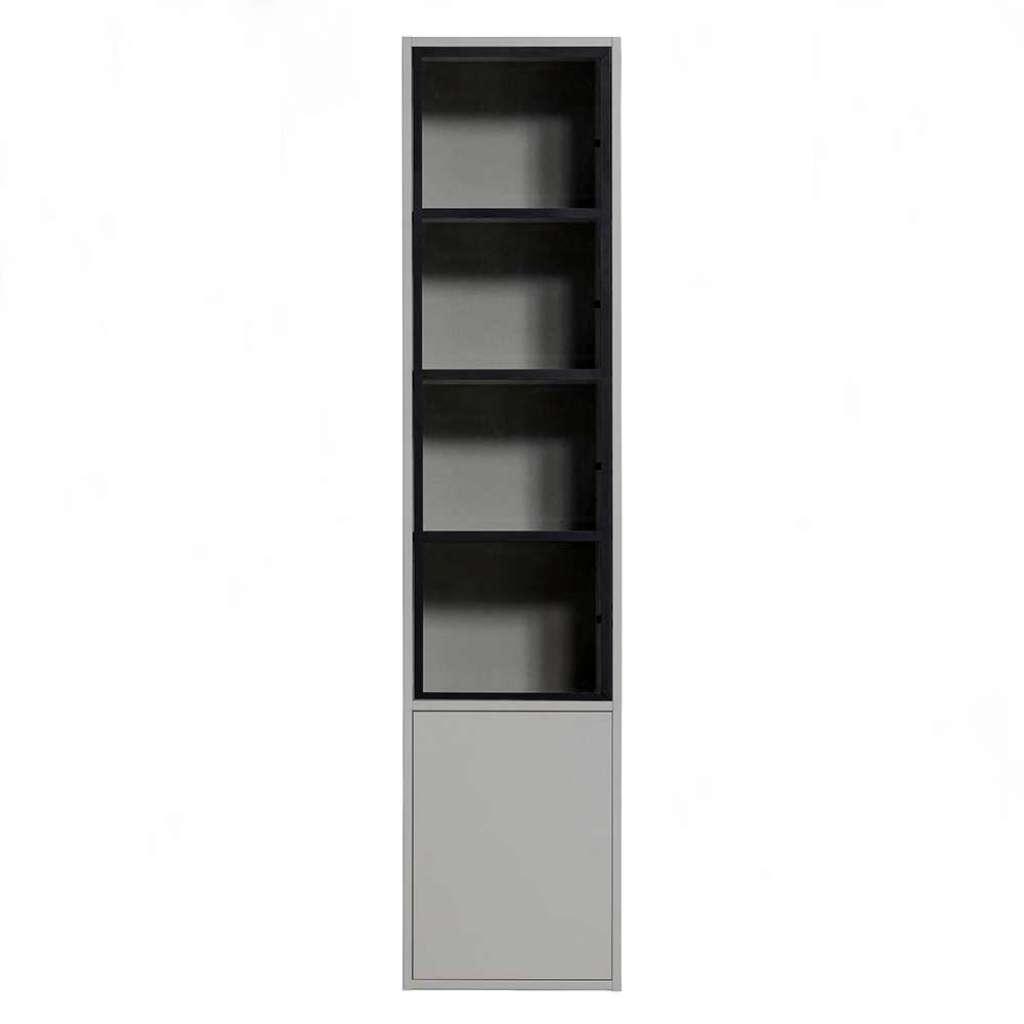 Schmale Esszimmer Vitrine in Hellgrau und Schwarz 230 cm hoch