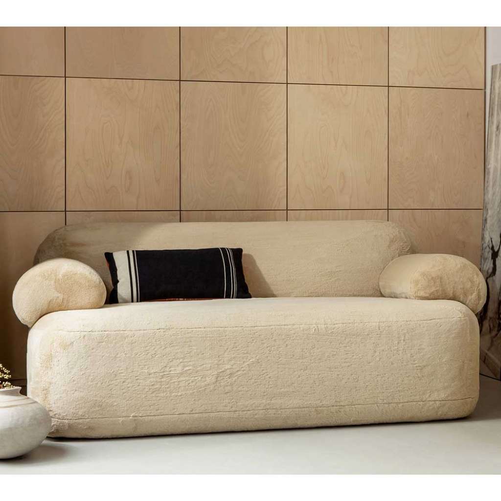 Wohnzimmercouch Beige modern aus Webplüsch 183 cm breit