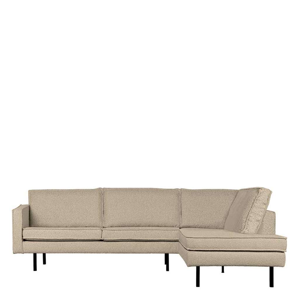 Ecksofa Boucle Beige im Retrostil Fußgestell aus Metall