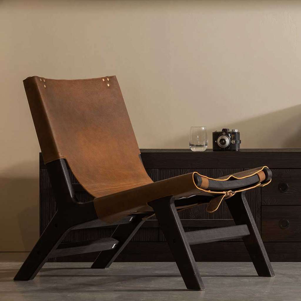 Sessel Leder und Holz in Braun und Schwarz neuen Retrostil