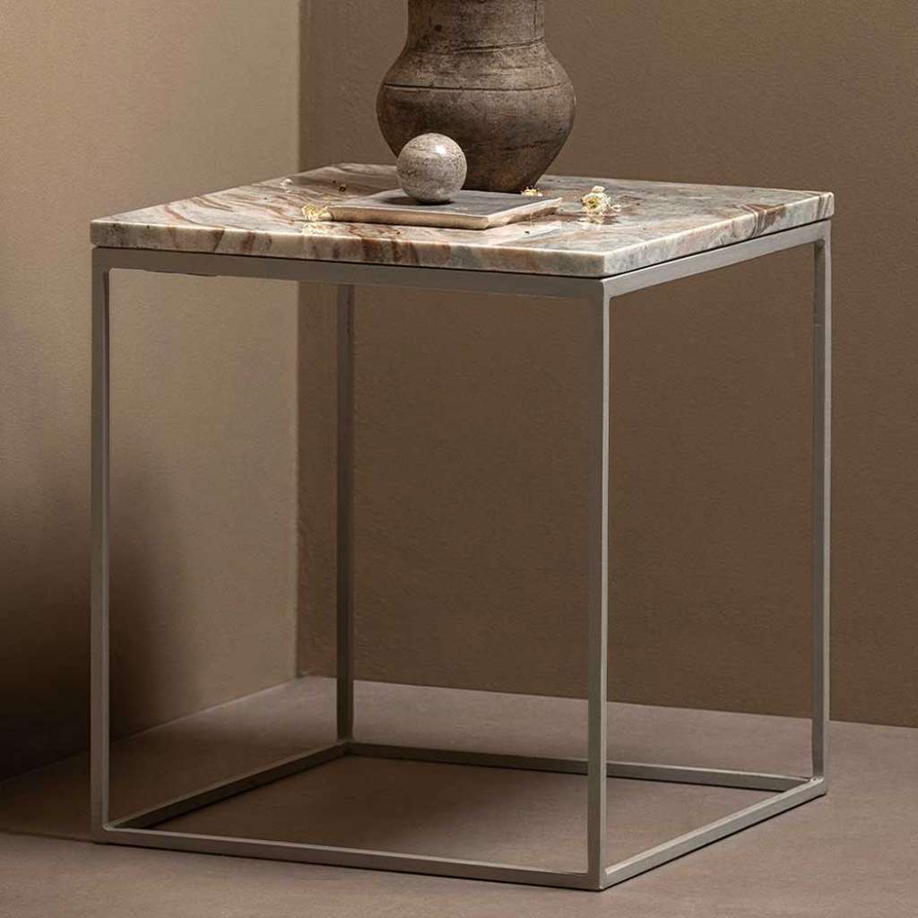 Moderner Design Beistelltisch mit Marmorplatte Bügelgestell