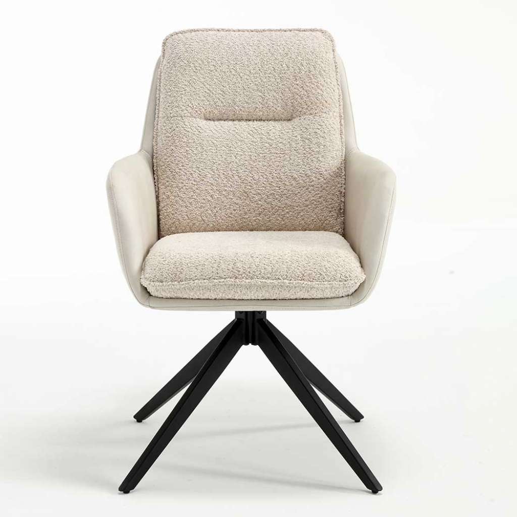 Esstisch Drehstühle in Cremefarben und Schwarz Gestell aus Metall (2er Set)