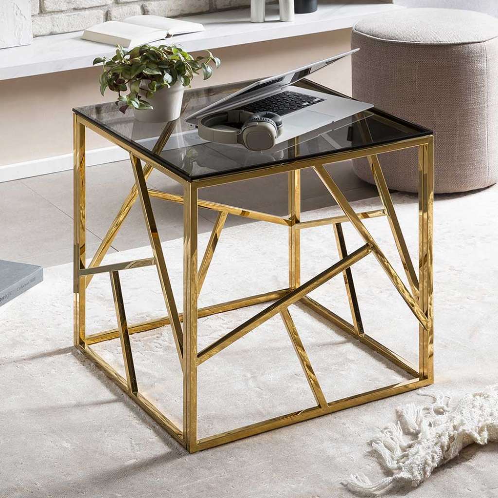 Beistelltisch Glas und Metall in modernem Design Gestell Goldfarben