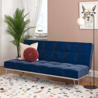 Schlafsofa Blau Metallgestell in modernem Design Bezug aus Samt