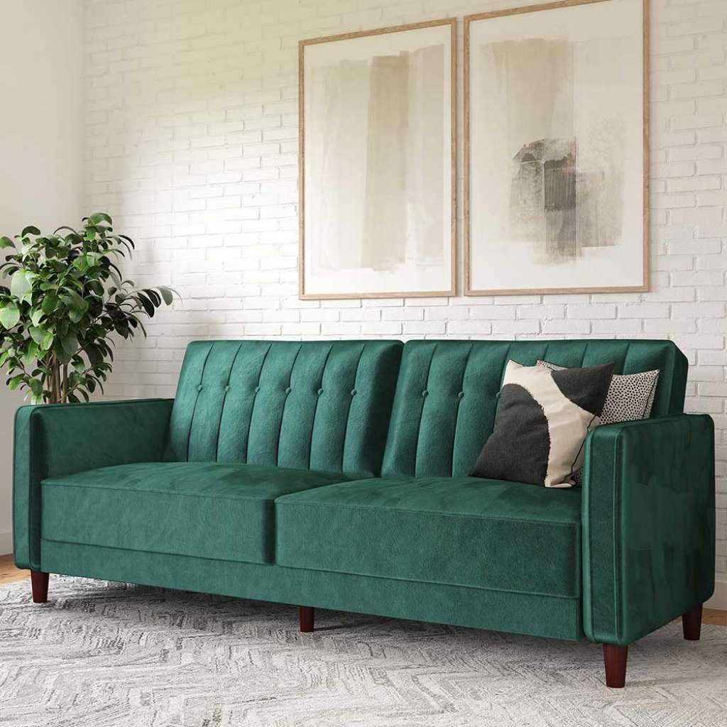 Grüne Samt Schlafcouch mit Rücken Klappmechanik 207 cm breit