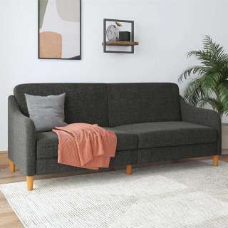 Schlafsofa mit Klappmechanik in Grau Webstoff 42 cm Sitzhöhe