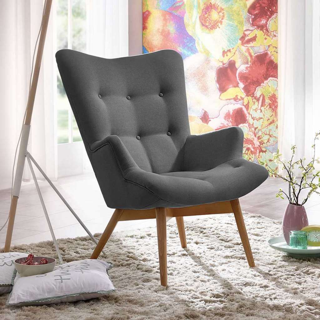 Skandi Design Polstersessel mit hoher Rückenlehne Anthrazit