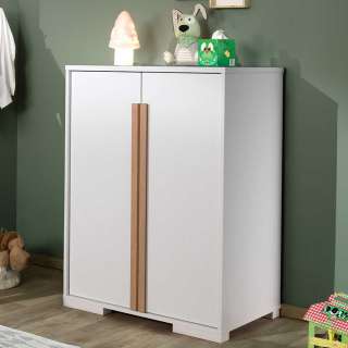 Wäscheschrank Skandi in Weiß Buchefarben