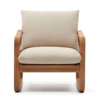 Lounge Sessel mit Auflagen aus Eukalyptusholz Webstoff