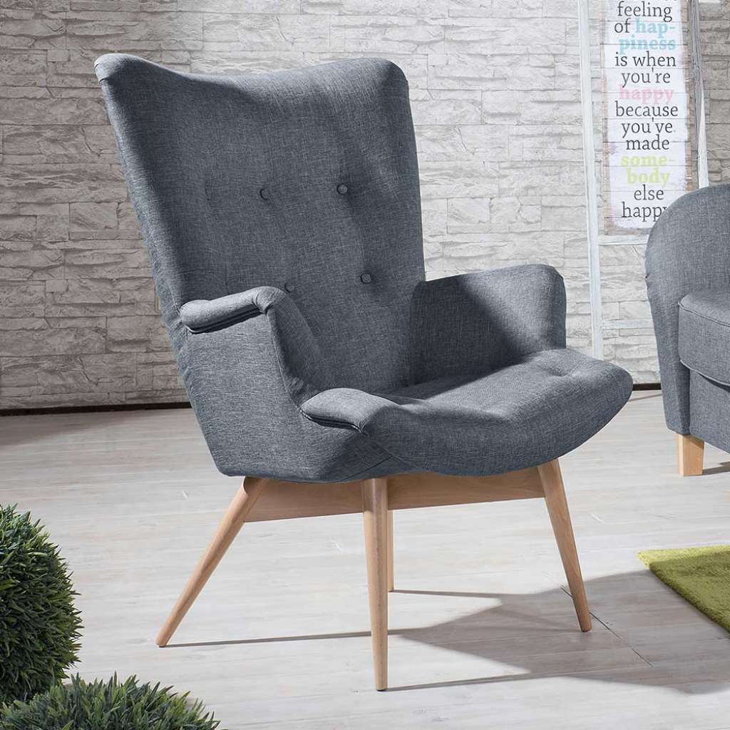 Komfortsessel im Skandi Design Flachgewebe und Buche Massivholz