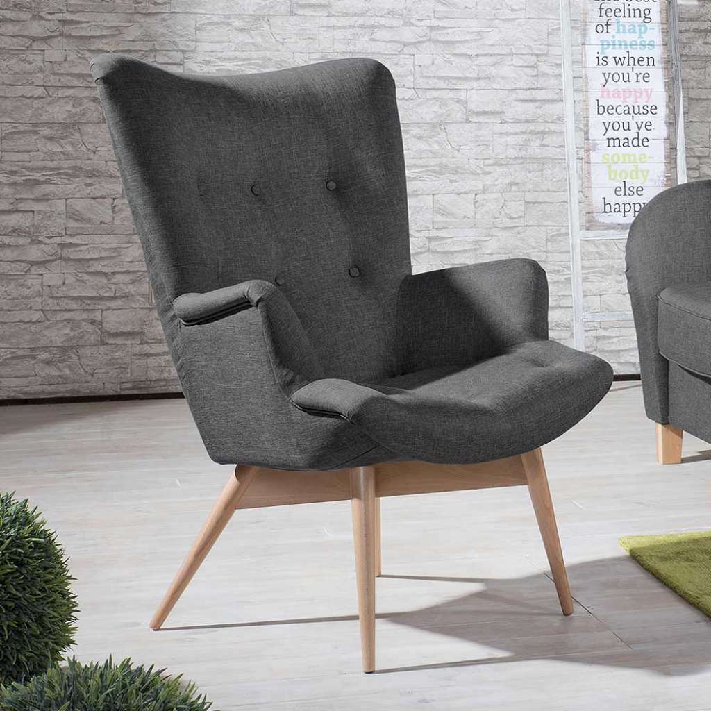 Hochwertiger Skandi Sessel in Dunkelgrau Vierfußgestell aus Buche