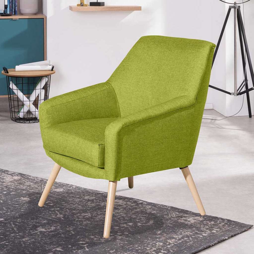 Hellgrüner Einzelsessel mit Vierfußgestell aus Holz 67 cm breit