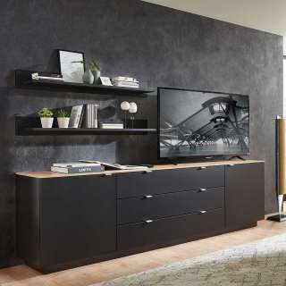 XL Sideboard modern in Schwarz und Wildeiche NB 240 cm breit