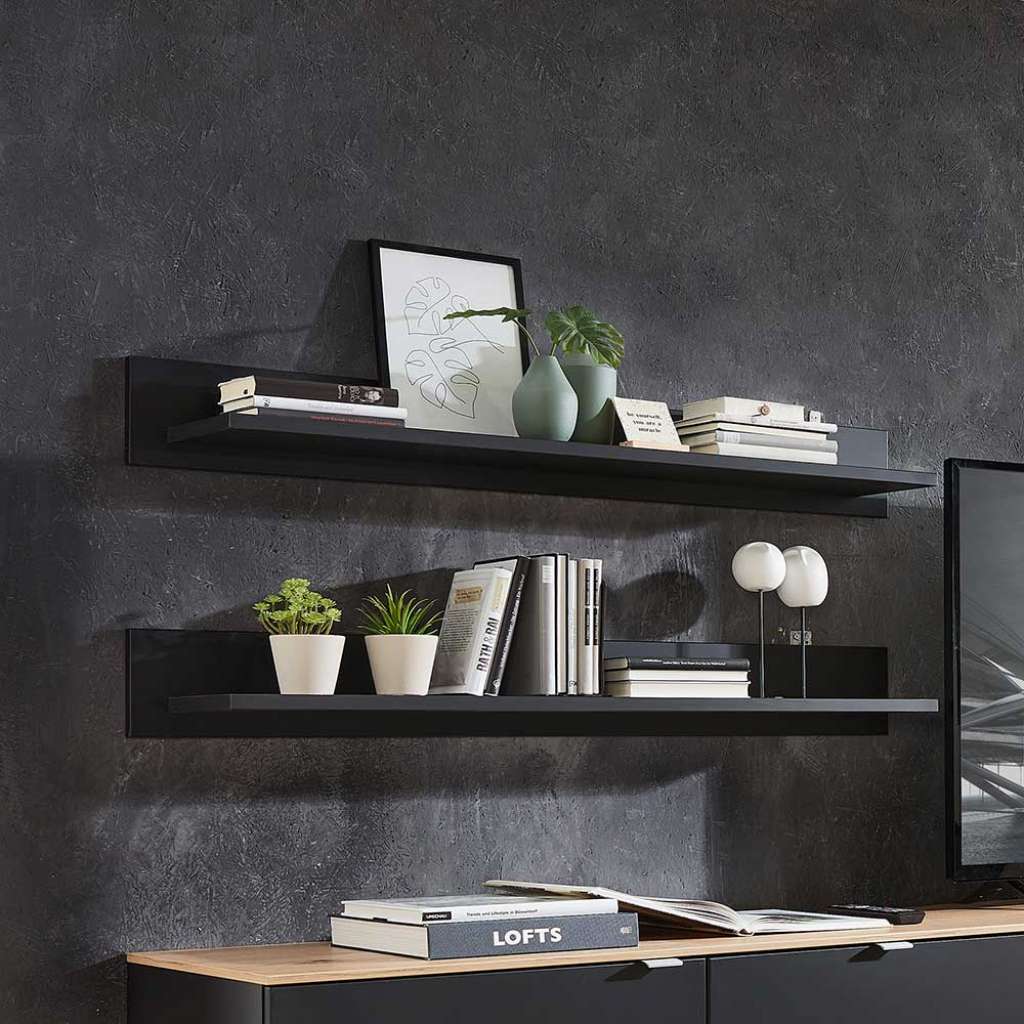 Schwarzes Wohnzimmer Regal in modernem Design 120 cm breit