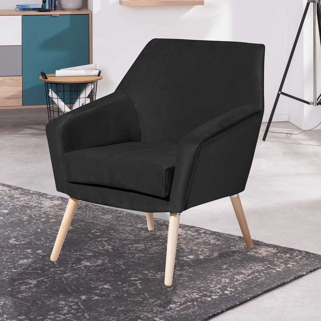 Samtvelours Sessel schwarz im Retrostil 67 cm breit - 71 cm tief