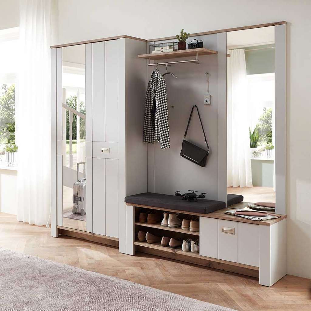 Garderobenprogramm Landhaus in Lichtgrau Wildeichefarben (dreiteilig)