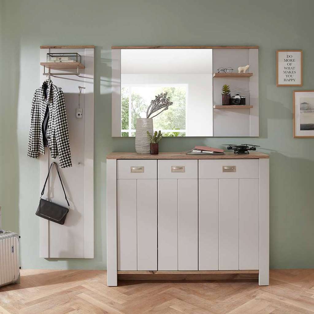 Flurgarderobe komplett in Lichtgrau Wildeichefarben (dreiteilig)