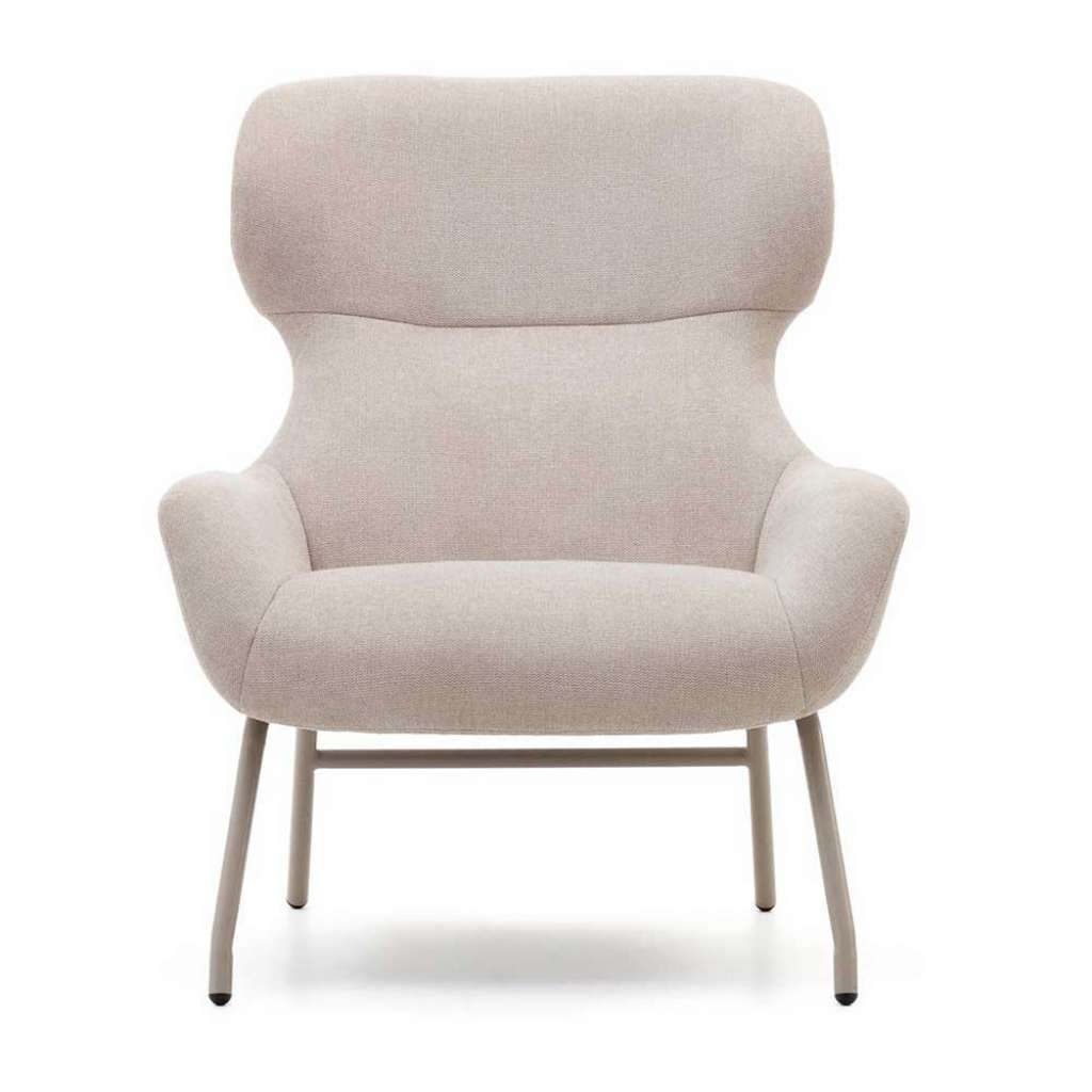 Sessel Skandi Beige aus Chenillegewebe Vierfußgestell aus Metall