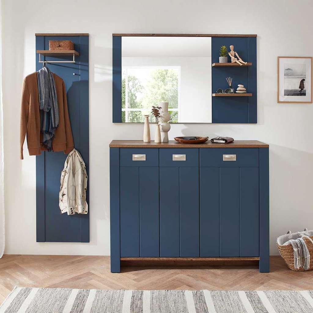 Dieleneinrichtung blau und Eiche dunkel Landhausstil (dreiteilig)