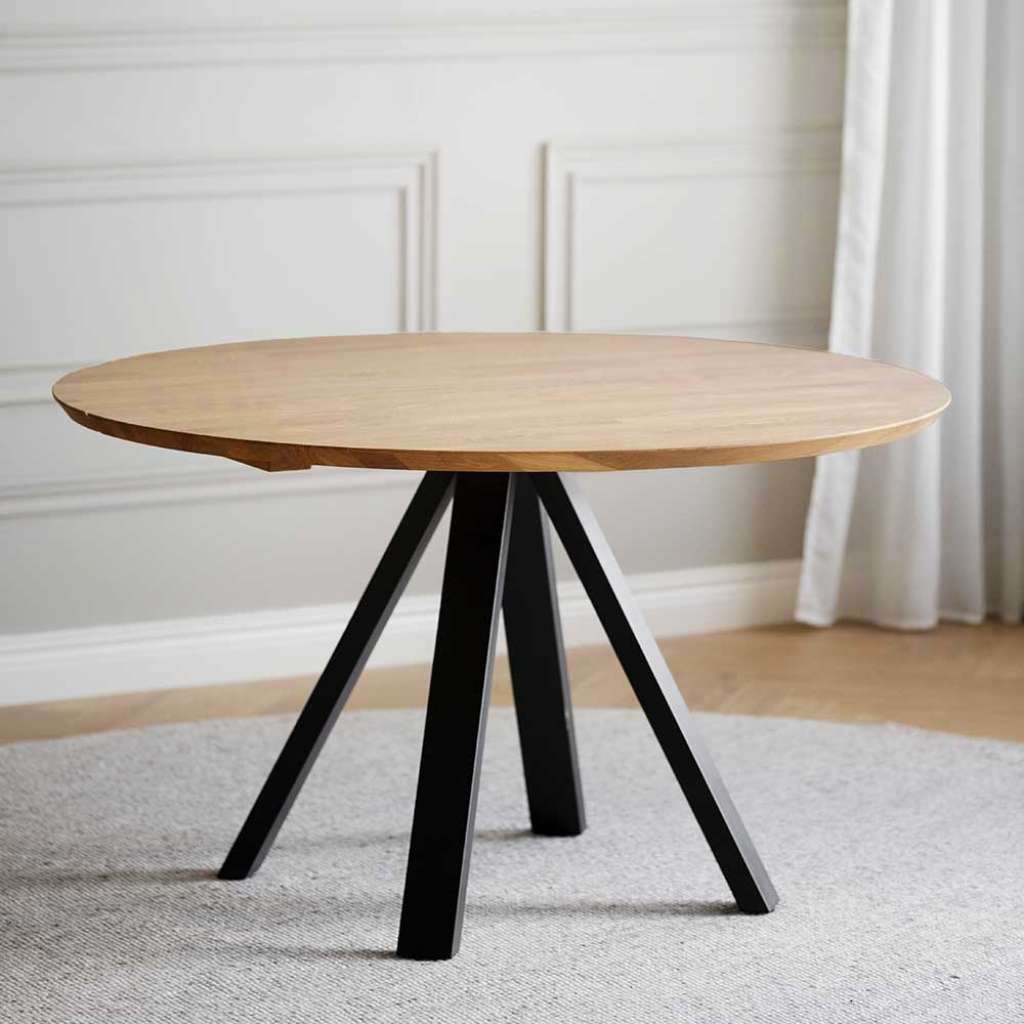 Runder Esstisch in Eichefarben und Schwarz 130 cm breit